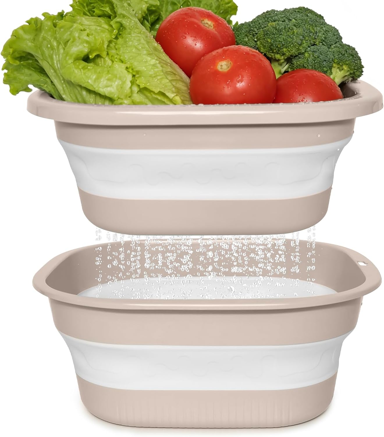 Collapsible Colander and Sink Basin Set - 2 in 1 Collapsible Colander Strainer with Collapsible Wash Basin for Kitchen, RV Camping, Foldable Fruit Vegetable Washing Basket, 8 QT, Blue