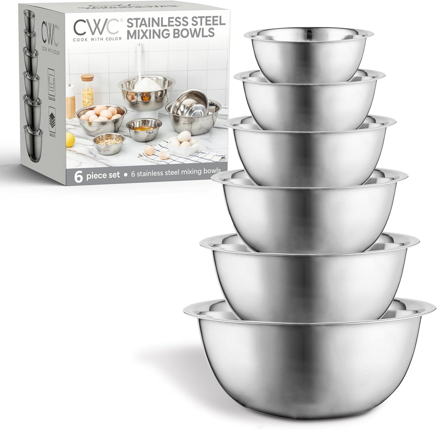 COOK WITH COLOR Stainless Steel Mixing Bowls Set - Nesting Bowls, 6 Pieces, Rose