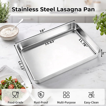 TeamFar Lasagna Pan, 16" x12.13" x2" Stainless Steel Rectangular Cake Pan
