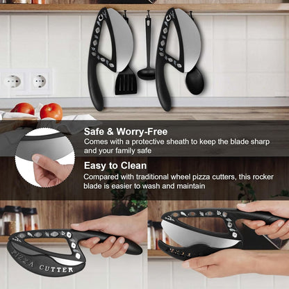 2-in-1 Pizza Cutter Rocker Blade with Herb Stripper Holes, Sharp Stainless Steel Pizza Knife with Protective Cover, Dishwasher Safe,Herb Stripping Tool for Basil,Rosemary