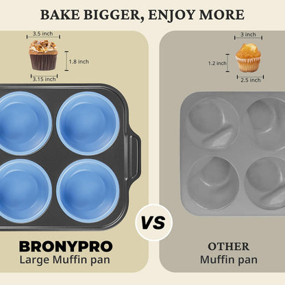 BRONYPRO Silicone Muffin Pans for Baking with Metal Frame, Egg Bite Molds, Cupcake Pans 12 Regular Size, Muffin Tins Easy to Pop Nonstick Non Toxic Bakeware for Oven,Blue