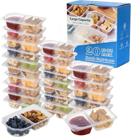 TAIHUIMY 9oz Reusable Snack Containers with Lids for Kid, New 3 Compartment Large Capacity Condiment Portion Control Meal Prep Containers for School lunch, Go out Travel, Party (10, 9, ounces)