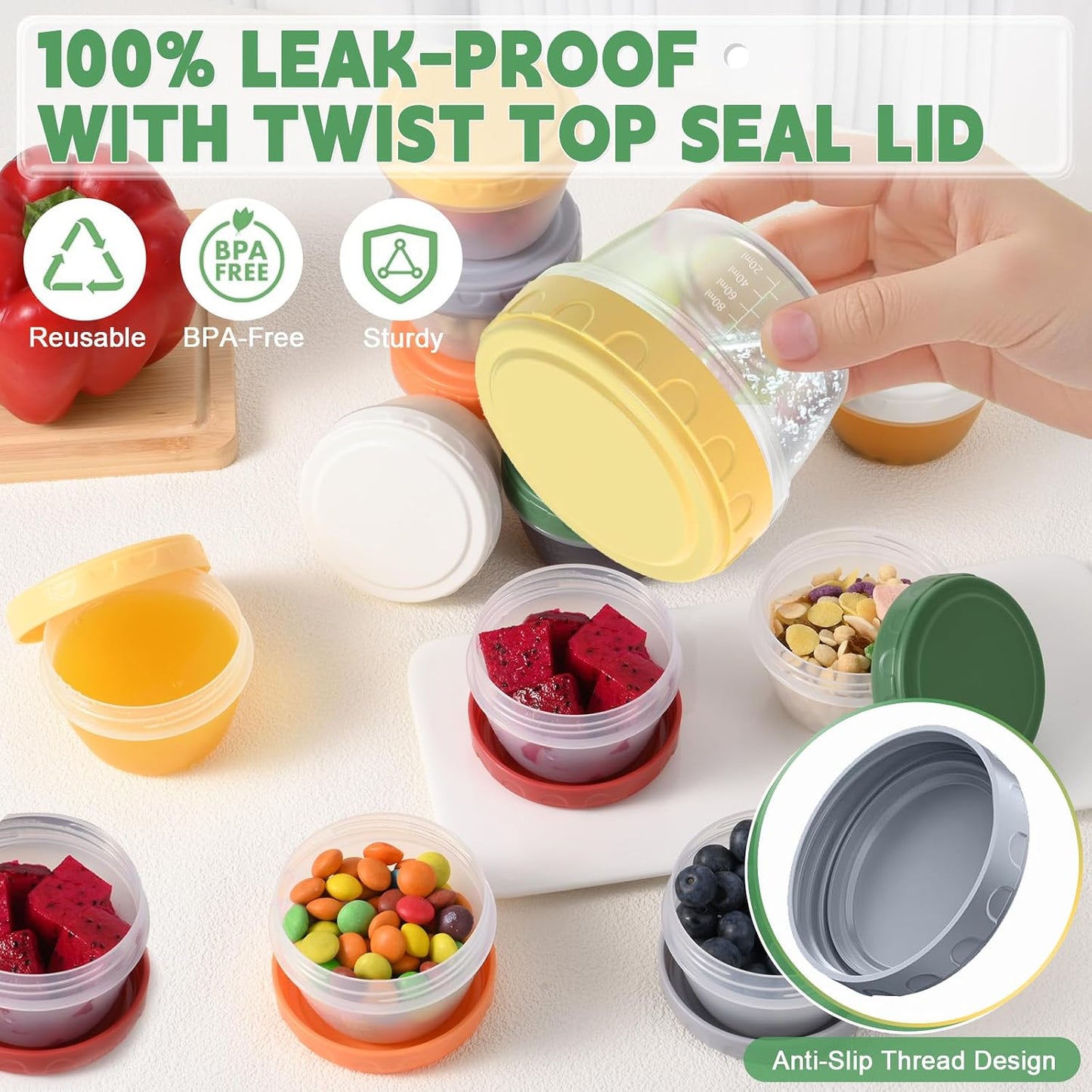 6pcs 10 oz Small Plastic Containers with Lids, Salad Dressing Container Reusable Small Food Storage Containers for Meal Prep, Leakproof, Microwave Dishwasher Freezer Safe, BPA-Free
