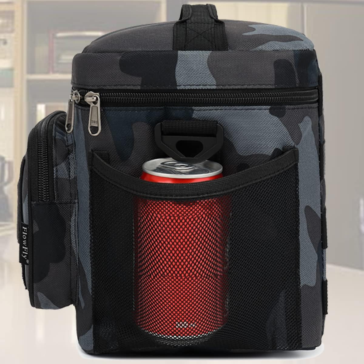 FlowFly Lunch Bag, Insulated Cooler, Thermal Lunch Box Tote with MOLLE/PALS Webbing, Adjustable Padded Shoulder Strap, for Tactical Men Women Adults and Boys Girls Kids (Cyan, Medium)
