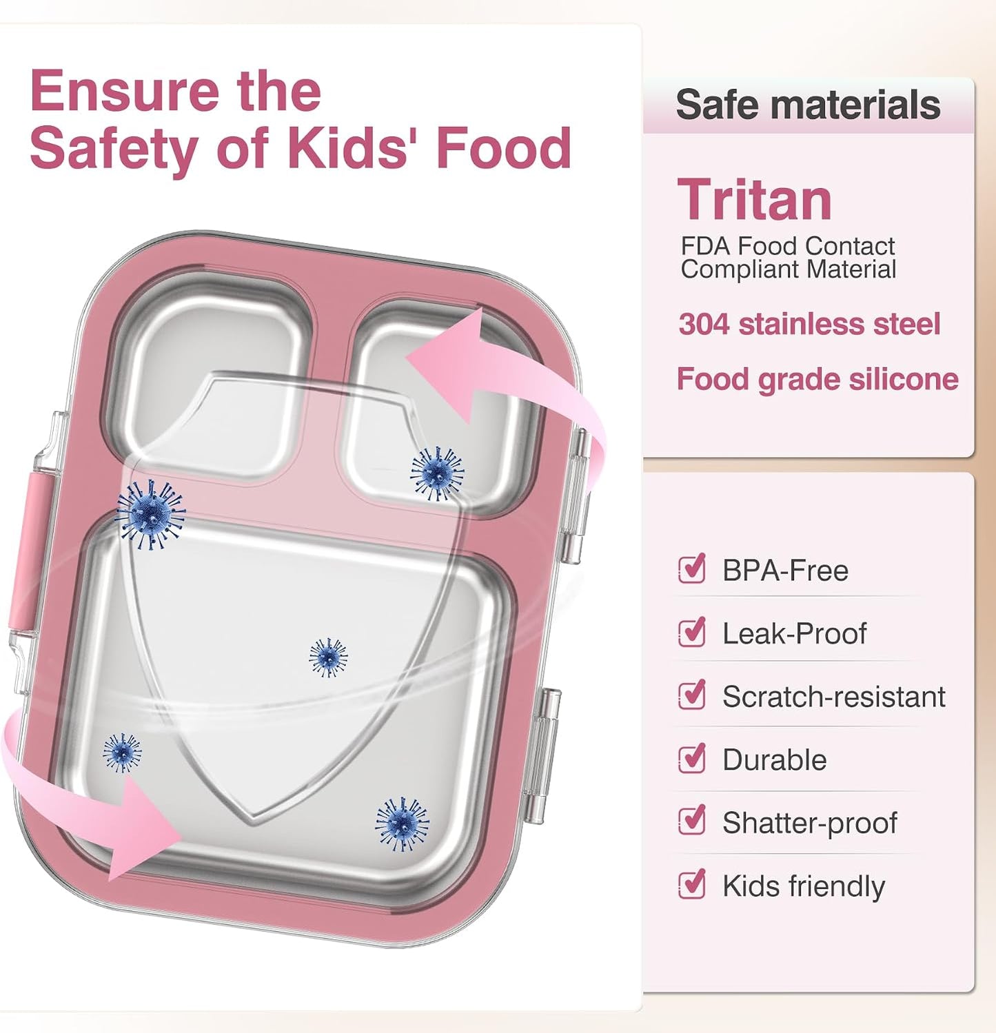 HOMEKOL Stainless Steel Bento Lunch Box, 3-Compartment Leak-Proof Lunch Container for Kids & Adults, BPA/BPS-Free 304 Metal Food Box, Dishwasher Safe, Clear Tritan Lid, Green (Not Insulated)