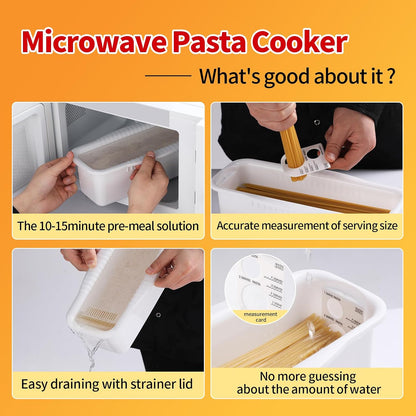 Microwave Pasta Cooker with Strainer Lid & Built-in Measuring Card