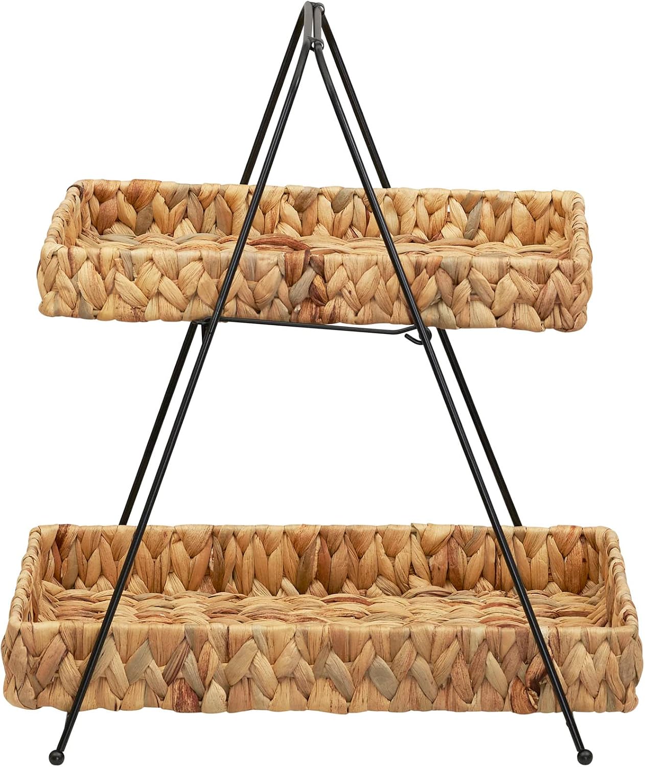 Household Essentials Artisan Water Hyacinth and Iron 2-Tier Tray Tower