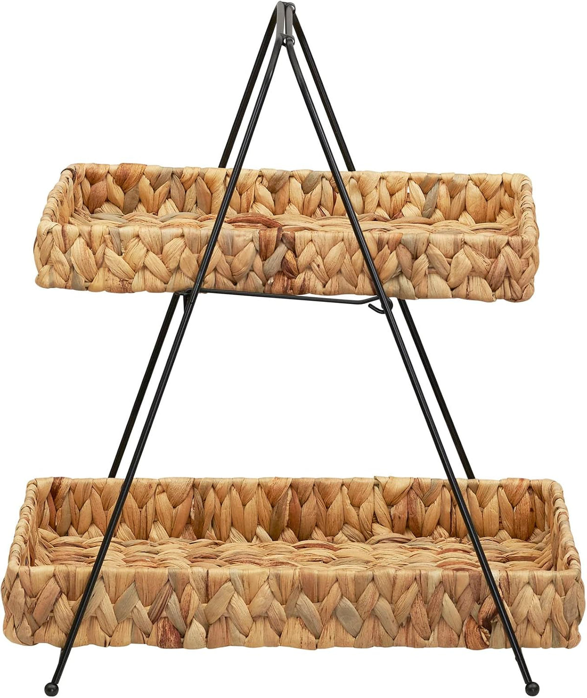 Household Essentials Artisan Water Hyacinth and Iron 2-Tier Tray Tower