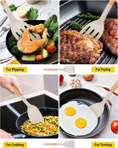 BUNDLEPRO Silicone Spatula, Solid & Slotted Turner, BPA-Free, 2 Pack, Black