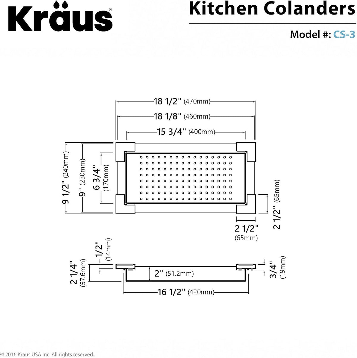 Kraus Stainless Steel 16.75 in Workstation Kitchen Sink Colander CS-6