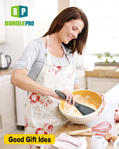 Pack of 2 Cooking Spoons for Non Stick Cookware, Multifunction Spatula Spoon BPA-Free, One-Piece Design, Suitable for Scooping, Scraping, Serving and Mixing(BLACK-GRAY)