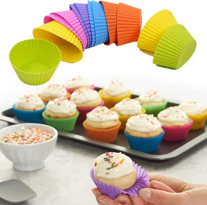 12 Pack Reusable Baking Silicone Molds, Round Cupcake Liners, Silicone Baking Cups Multicolor, Easy Clean, Heat Resistant, Muffin Cups for Homemade Birthday