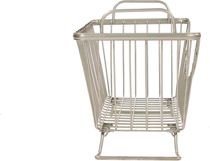 Spectrum Ashley Large Stackable Wire Baskets for Pantry & Kitchen Counter Organizer, Stacking Fruit Basket Wire Bin with Raised Feet & Handles for Vegetable Fruit Potato Onion Storage, Satin Nickel