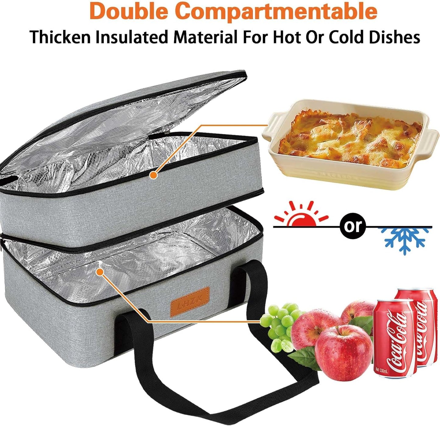 LHZK Insulated Casserole Carriers for Hot or Cold Food, Lasagna Holder Tote for Potluck Parties, Beach, Picnic, Travel, Fits 11x15 or 9x13 Dish (Black)