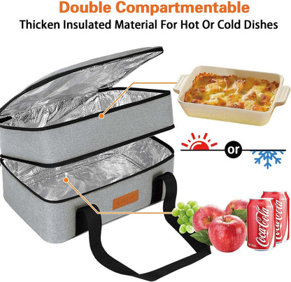LHZK Insulated Casserole Carriers for Hot or Cold Food, Lasagna Holder Tote for Potluck Parties, Beach, Picnic, Travel, Fits 11x15 or 9x13 Dish (Black)