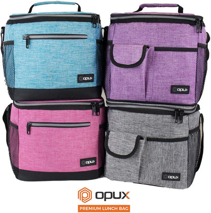 opux Insulated Lunch Bag for Men Women, Leakproof Black Lunch Box for Work, Portable Soft Lunch Cooler Bag with Shoulder Strap, Adult Lunchbox Lunch Pail for Kid Boy Girl School, 14 Can/8L