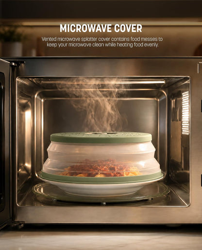 Gevoli Collapsible Microwave Splatter Cover with Strainer Draining Base (Gray)