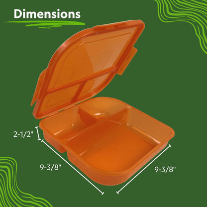 Large To-Go 3-Compartment Food Container, 9-3/8" X 9-3/8" X 2-1/2", Reusable, Microwave Safe, Smoke/Red