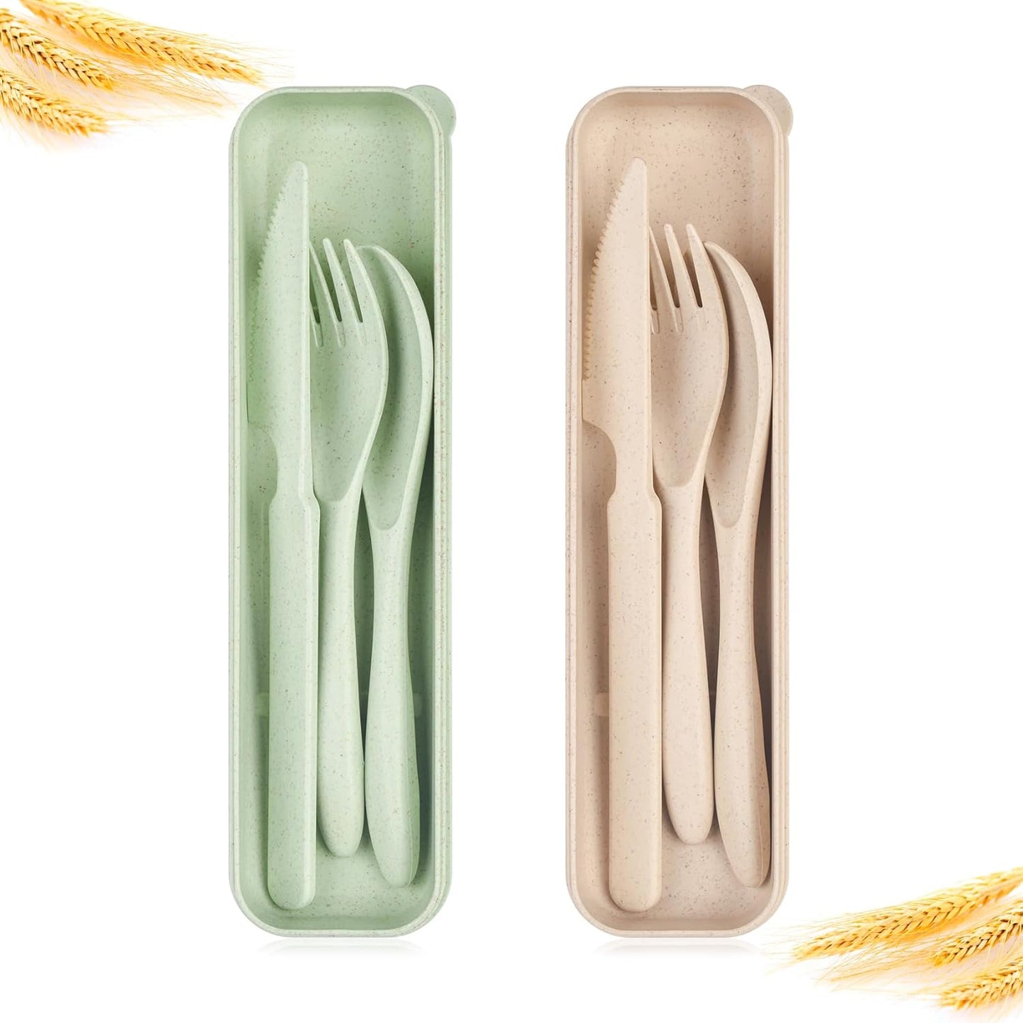 Lnrkai Travel Utensils Set with Case, 4 Sets Wheat Straw Reusable Spoon Knife Forks Tableware, Portable Cutlery Set for Lunch Box Accessories for Adults Travel Picnic Camping or Daily Use