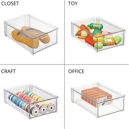 mDesign Kitchen Storage Drawer Box – Plastic Storage Box with Pull-Out Drawer – Pantry, Fridge and Cupboard Storage for Food and Snacks – Pack of 2 – Clear