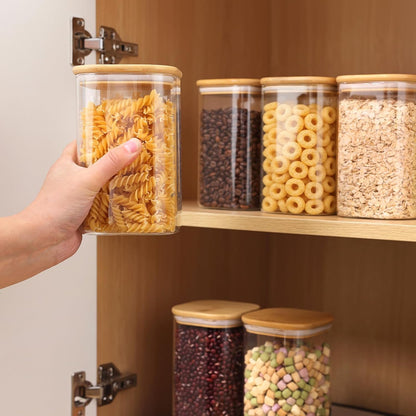 Moretoes 3 Pack 2qt Glass Storage Containers with Bamboo Press Lids, Large Airtight Food Storage Jars for Pantry, Flour, Sugar, Dry Goods