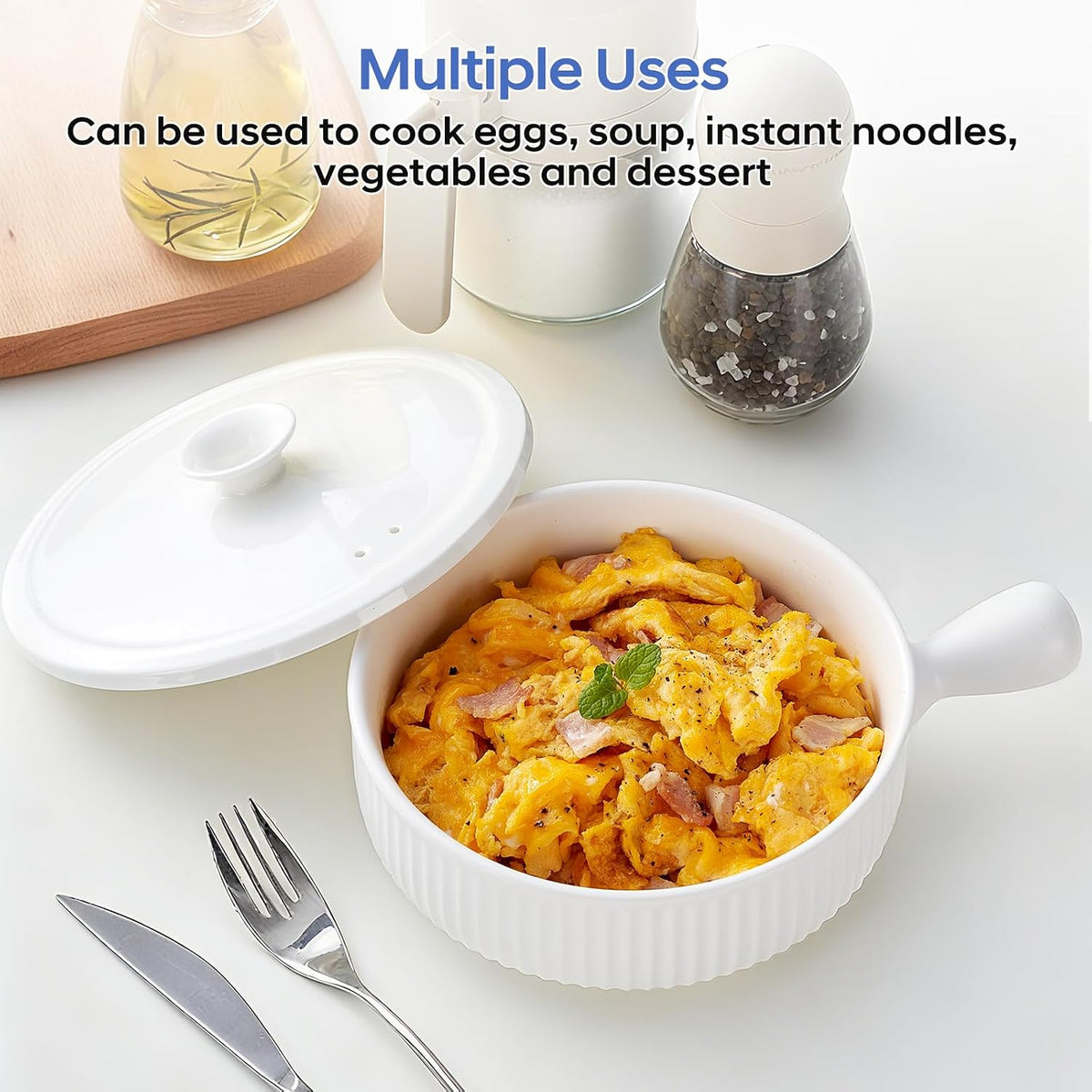 EliteVibe Ceramic Microwave Egg Cooker, Scrambled Egg Maker, White