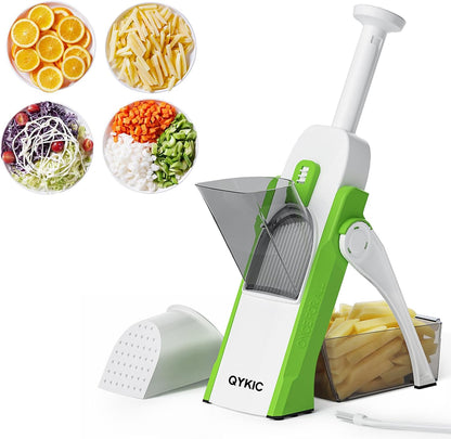 QYKIC Safe Mandoline Slicer,Vegetable Potato Slice Food Cutter for Kitchen,Thickness Adjustable Upright Veggie Chopper for Fast Meal prep (Gray)