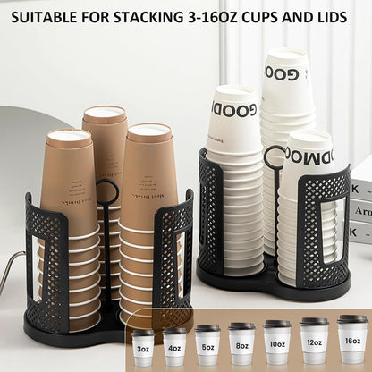 Rotating Coffee Cup Holder, Cup Dispenser with 4 Compartments, Plastic Cups Lid Organizer for Countertop, Coffee Station, Home, Office (white)