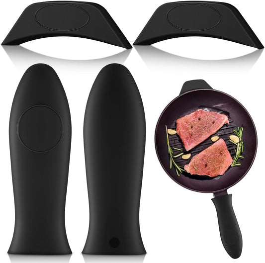 Domensi 4 Pcs Silicone Hot Handle Holder Set Cast Iron Skillet Handle Covers Heat Resistant Silicone Assist Handle Holder for Frying Pans Cast Iron Skillet Griddles Cookware(Grey)