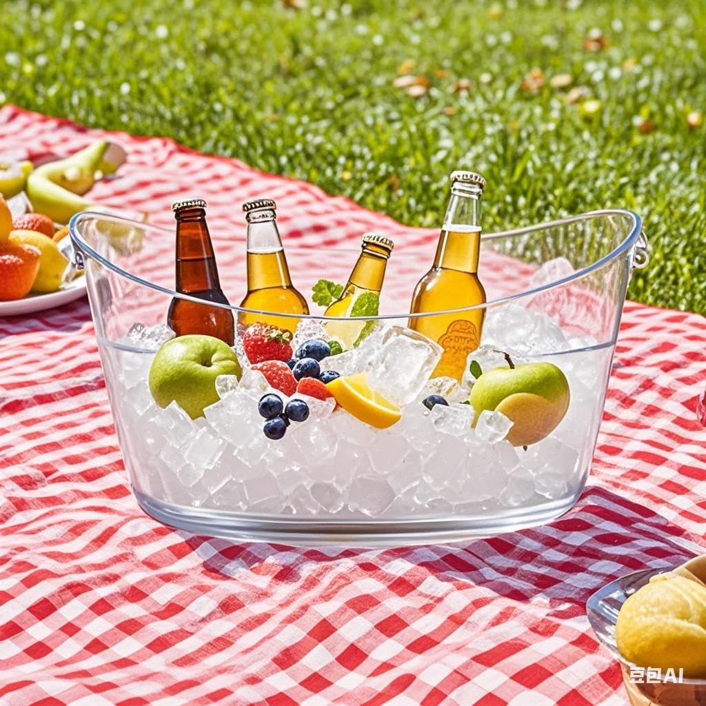 Clear Ice Bucket for Parties, 6L Large Acrylic Beverage Tub with Handles & Scoop, Thick BPA-Free Plastic Wine Chiller Bucket for Champagne, Beer, Mimosa Bar, BBQ & Entertaining(1 Pcs)