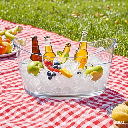 Clear Ice Bucket for Parties, 6L Large Acrylic Beverage Tub with Handles & Scoop, Thick BPA-Free Plastic Wine Chiller Bucket for Champagne, Beer, Mimosa Bar, BBQ & Entertaining(1 Pcs)