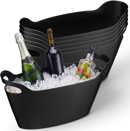meekoo 6 Pack 6l Ice Bucket for Parties, Plastic Beverage Tub with Handles, Portable Ice Drink Bucket for Wine, Champagne, Beer, Cocktail, Large Drink Chiller for Wedding, Bar, Picnic, Pool(White)