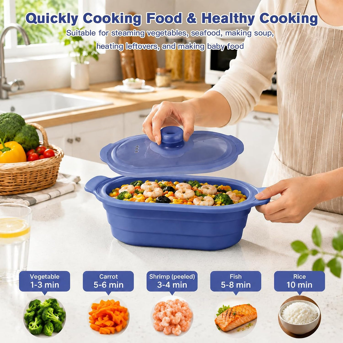 40oz Silicone Microwave Steamer For Cooking Food, Vegetable Steamer, Grey
