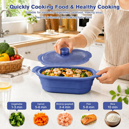 40oz Silicone Microwave Steamer For Cooking Food, Vegetable Steamer, Grey