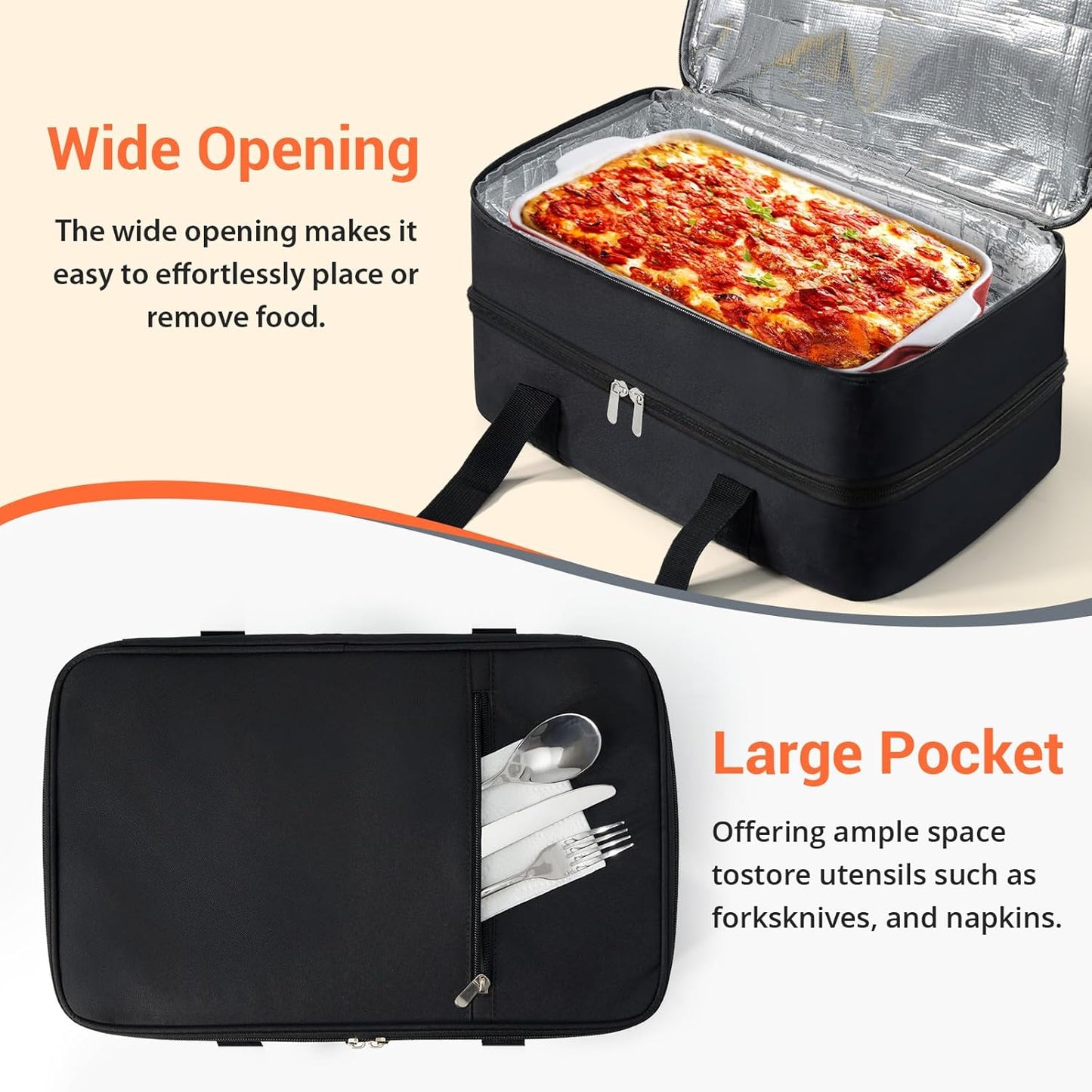 Insulated Casserole Carrier for Hot or Cold Food,Pie Carrier Bag Lunch Tote for Potluck Parties/Picnic/Cookouts, Fits 9"x13" Baking Dish,Grey