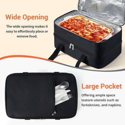 Insulated Casserole Carrier for Hot or Cold Food,Pie Carrier Bag Lunch Tote for Potluck Parties/Picnic/Cookouts, Fits 9"x13" Baking Dish,Grey