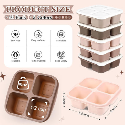 Honeydak 10 Pack Bento Snack Containers 4 Compartment Snack Boxes Reusable Containers with Lids Divided Meal Prep Lunch Food Storage Box for School Work Travel