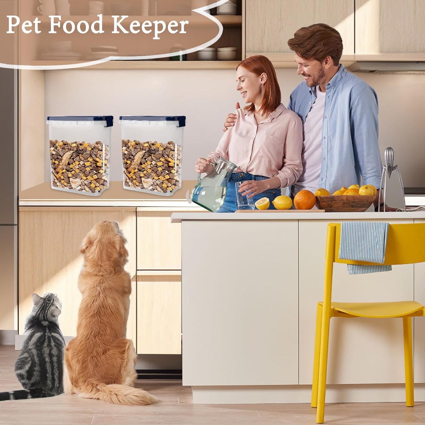 2 Pack Small Cat Food Storage Container with Wide-Mouth Pour Spout - 2Lbs/2.1QT Dog Pet Food Container for Cat Dog Food, Bird Seed, Chicken - Versatile Dry Food Bin Dispenser for Rice, Flour, Cereal