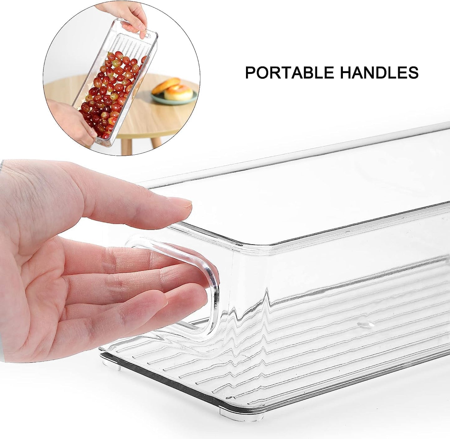 Set of 8 Refrigerator Pantry Organizer Bins - Stackable Fridge Organizers with Handles for Pantry, Freezer, Kitchen, Countertops, Cabinets - Clear Plastic Food Storage Bins