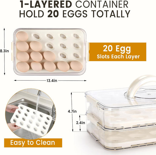 2-Layer Deviled Egg Containers with Lid, Plastic Deviled Egg Platter Tray Carrier with Handle for 40 Eggs, Clear Portable Stackable Egg Holder Storage for Fridge Party Picnic (2 layers)