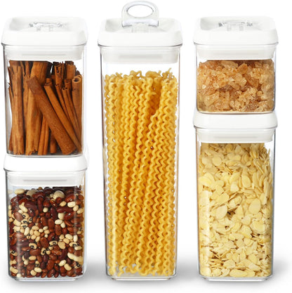 Felli Flip Tite Acrylic Food Storage Container with Lid 6” XL Air Tight Ring Seal Flip Top, Plastic Kitchen Baking Canister for 5 lb Flour Sugar Rice Protein Powder Pantry Organizer (Nest-M, White)