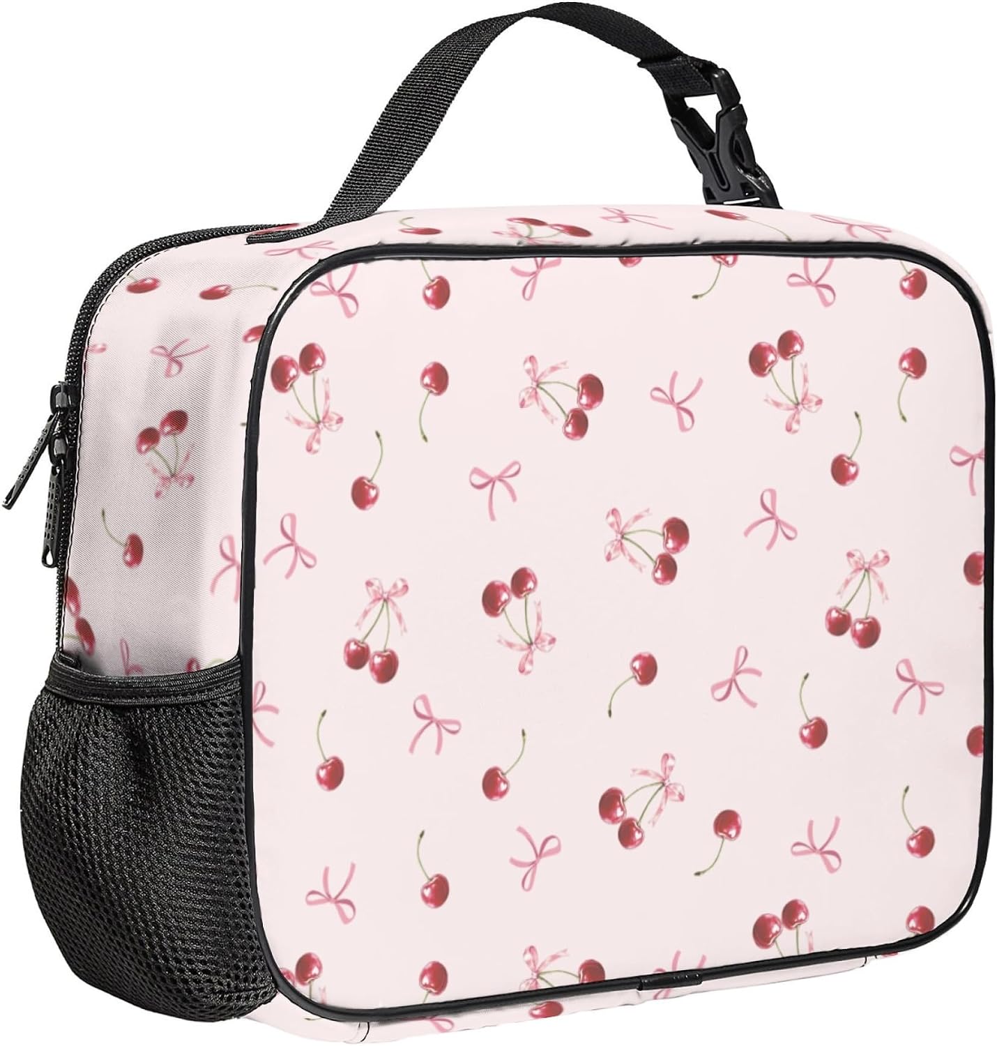 Large Lunch Box for Girls Insulated Lunch Bag with Water Bottle Holder Front Zipper Pocket Leakproof Waterproof Reusable Lunch Tote Bag for Work Picnic Camping Back to School (pink floral)