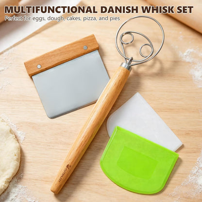 13-Inch Danish Dough Whisk Set, Sourdough Tools for Bread Making