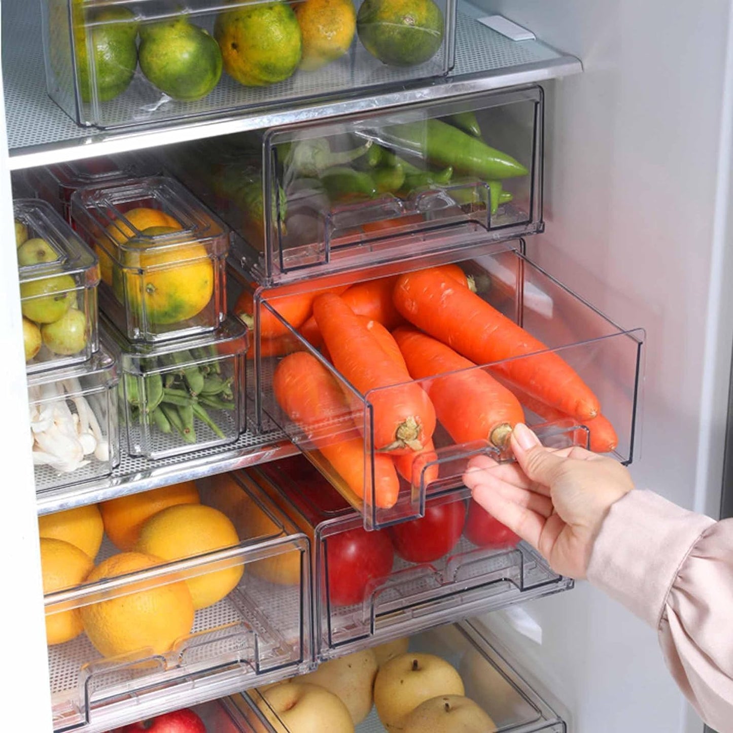 bealy 2 Pack Refrigerator Organizers and Storage, Stackable Clear Pull out Drawer Organizer Bins, BPA-Free Fridge Organizer and Storage for Fruit, Produce, Drink, Snack and Food Storage Containers