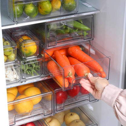 bealy 2 Pack Refrigerator Organizers and Storage, Stackable Clear Pull out Drawer Organizer Bins, BPA-Free Fridge Organizer and Storage for Fruit, Produce, Drink, Snack and Food Storage Containers