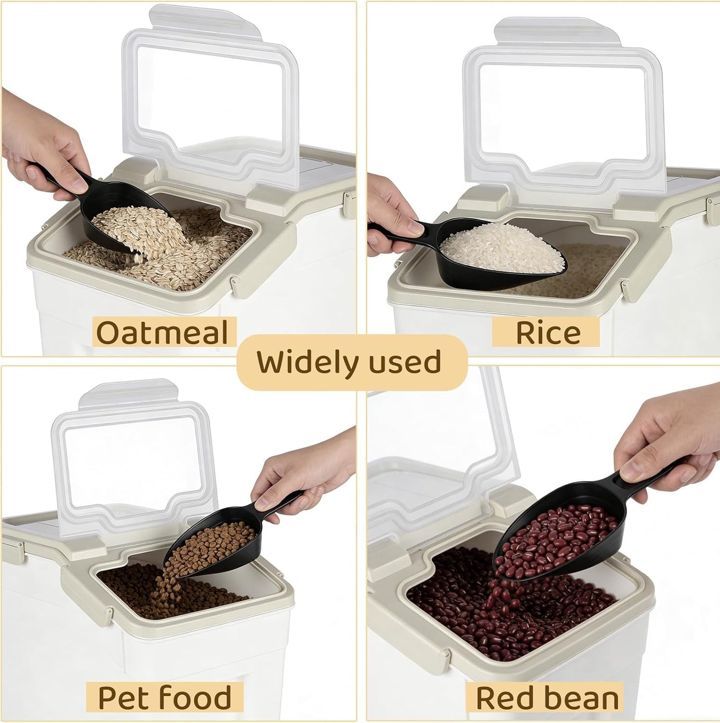 Rice Storage Container 50 lbs, Blue, 2 Pack | Airtight, with Wheels, Locking Lid, Measuring Cup Included, for Flour Sugar Grain Cereal