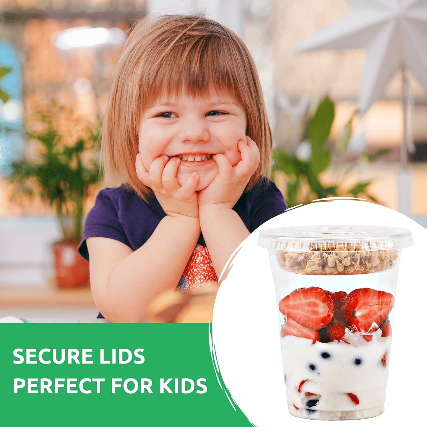 Aatriet 12 oz Clear Plastic Parfait Cups with Insert 3.25oz & Dome Lids No Hole - (20 Sets) Yogurt Fruit Parfait Cups, for Dips and Veggies, Take Away Breakfast and Snacks. No Leaking