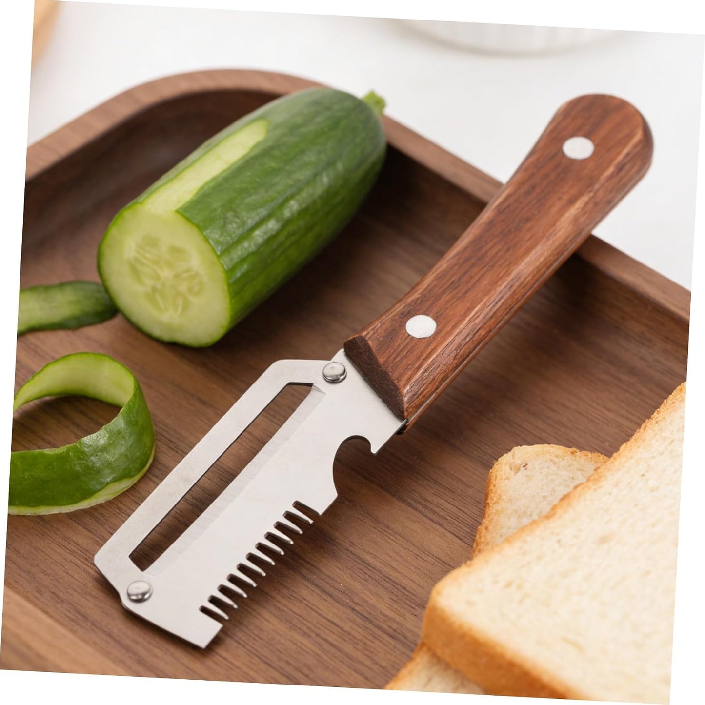 2pcs Vegetable Peeler Set - 2-in-1 Fruit and Potato Peeler with Bottle Opener, Stainless Steel Blade and Wooden Handle, for Food Prep - 7.48X1.50X0.67