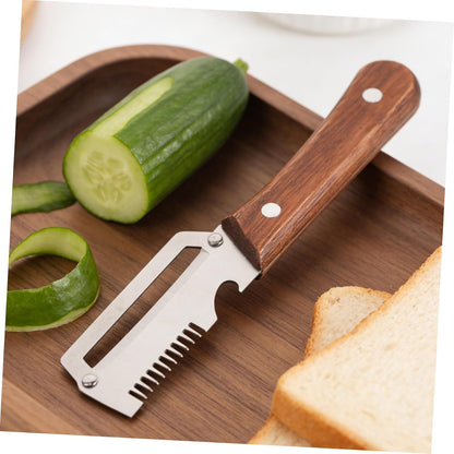 2pcs Vegetable Peeler Set - 2-in-1 Fruit and Potato Peeler with Bottle Opener, Stainless Steel Blade and Wooden Handle, for Food Prep - 7.48X1.50X0.67