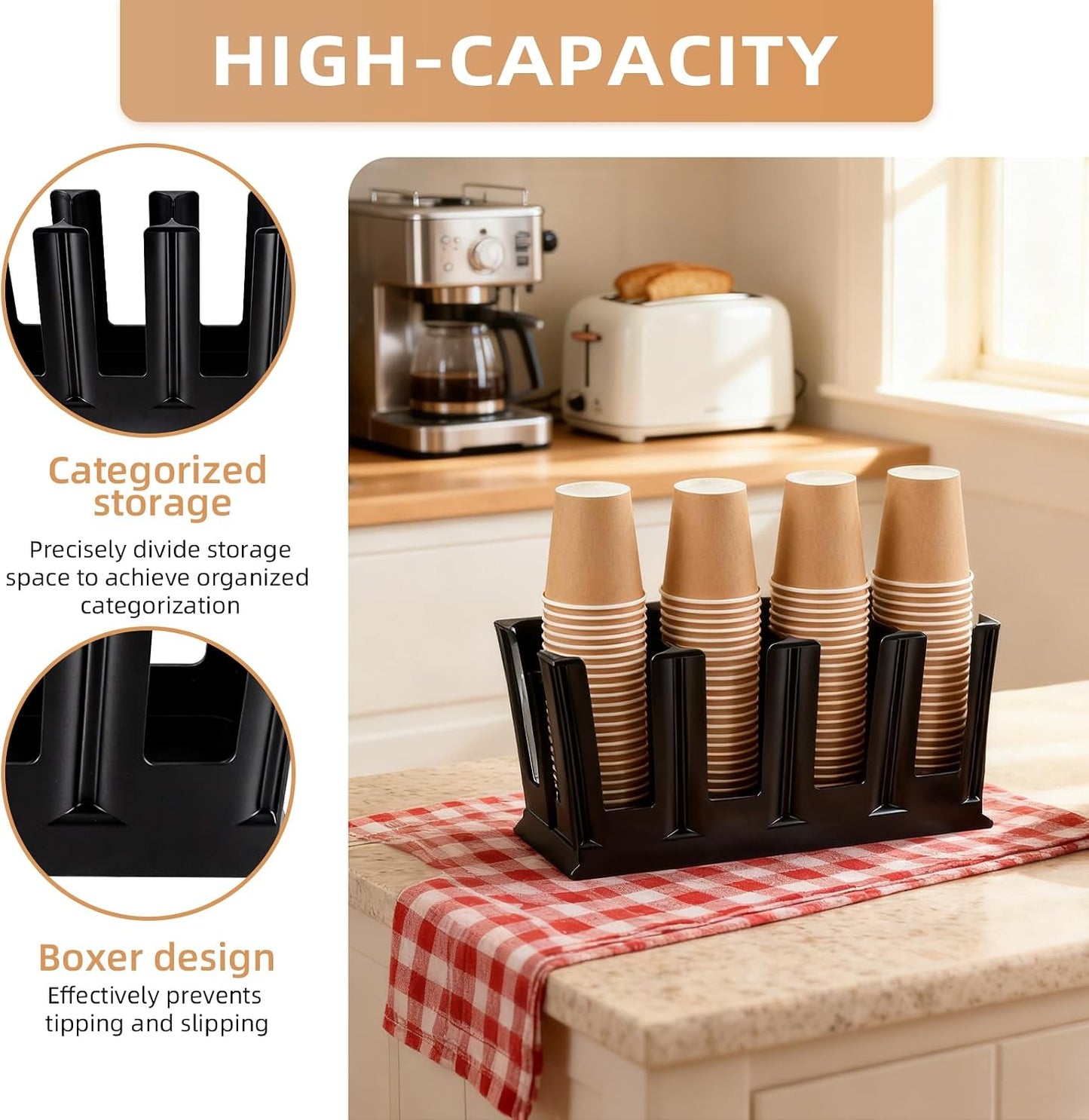 Commercial Cup and Lid Holder with Straw Organizer,Disposable Coffee Cup Condiment Dispenser for Countertop Org, Coffee Bar, Beverage Cup, Kitchen, Breakroom (11 Compartment Upright)